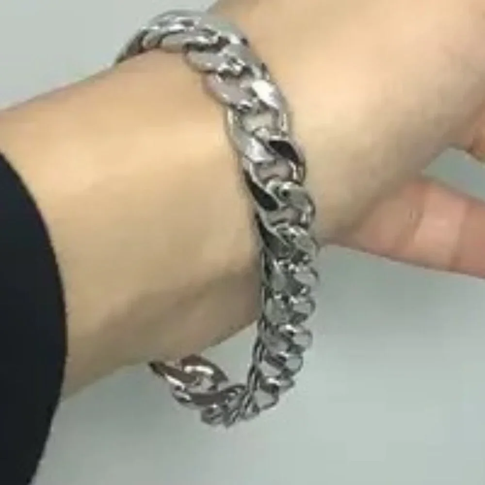 Chain Bracelet Titanium Steel Metal Link Unisex Goth Punk Minimalist Rock Men's